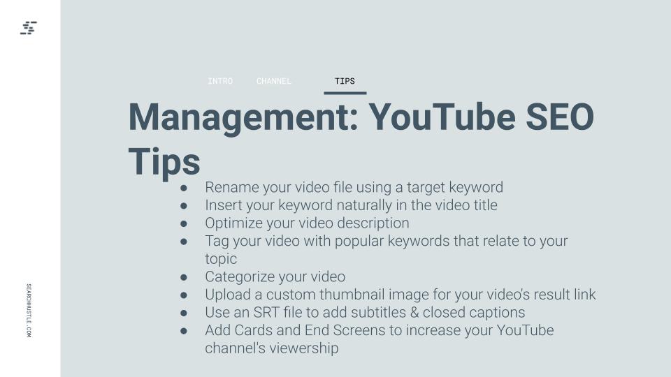 management youtube seo tips